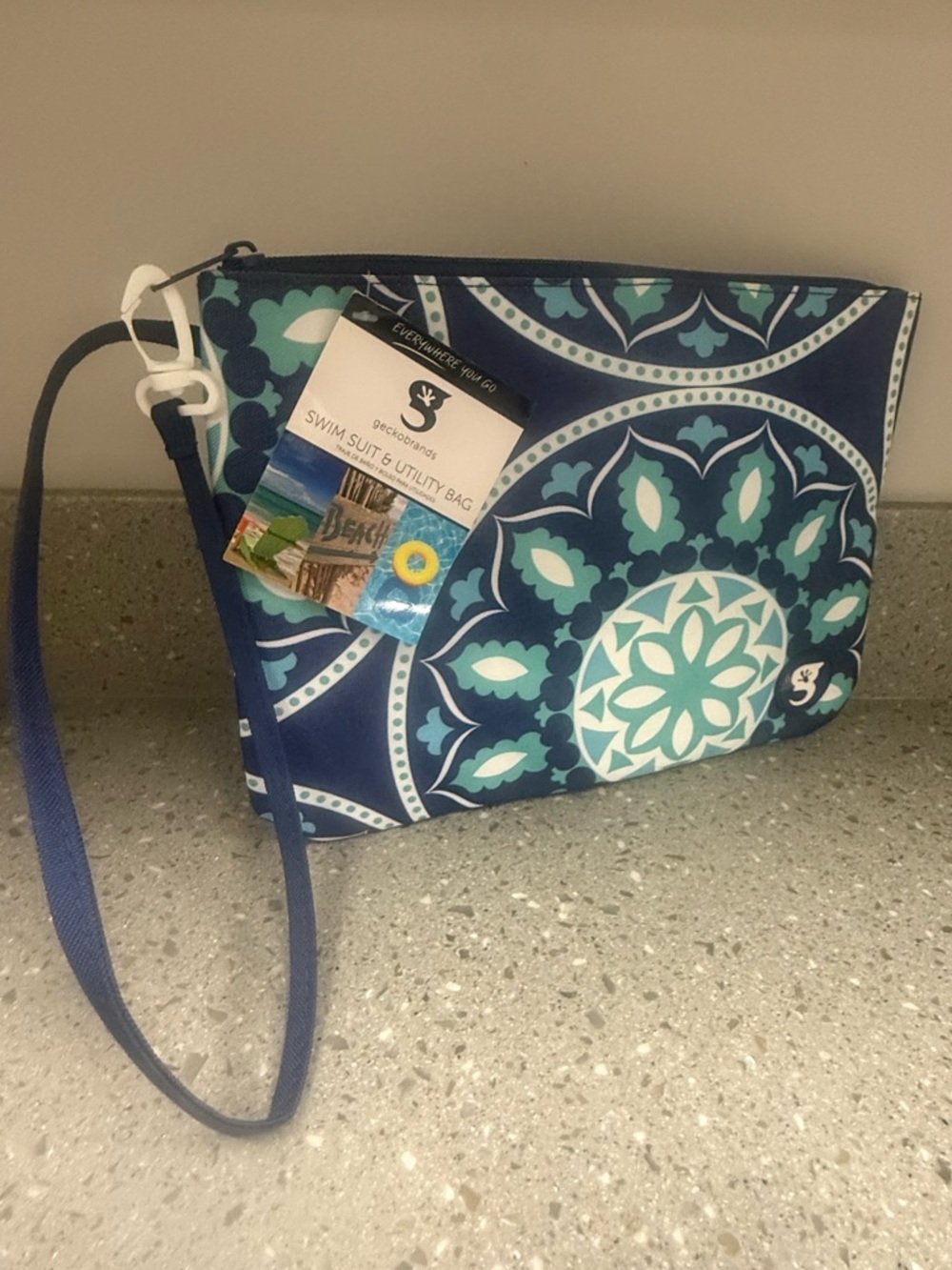 Geckobrands Blue & Teal Patterned Swim Suit & Utility Bag Wristlet Clutch - Picture 6 of 6